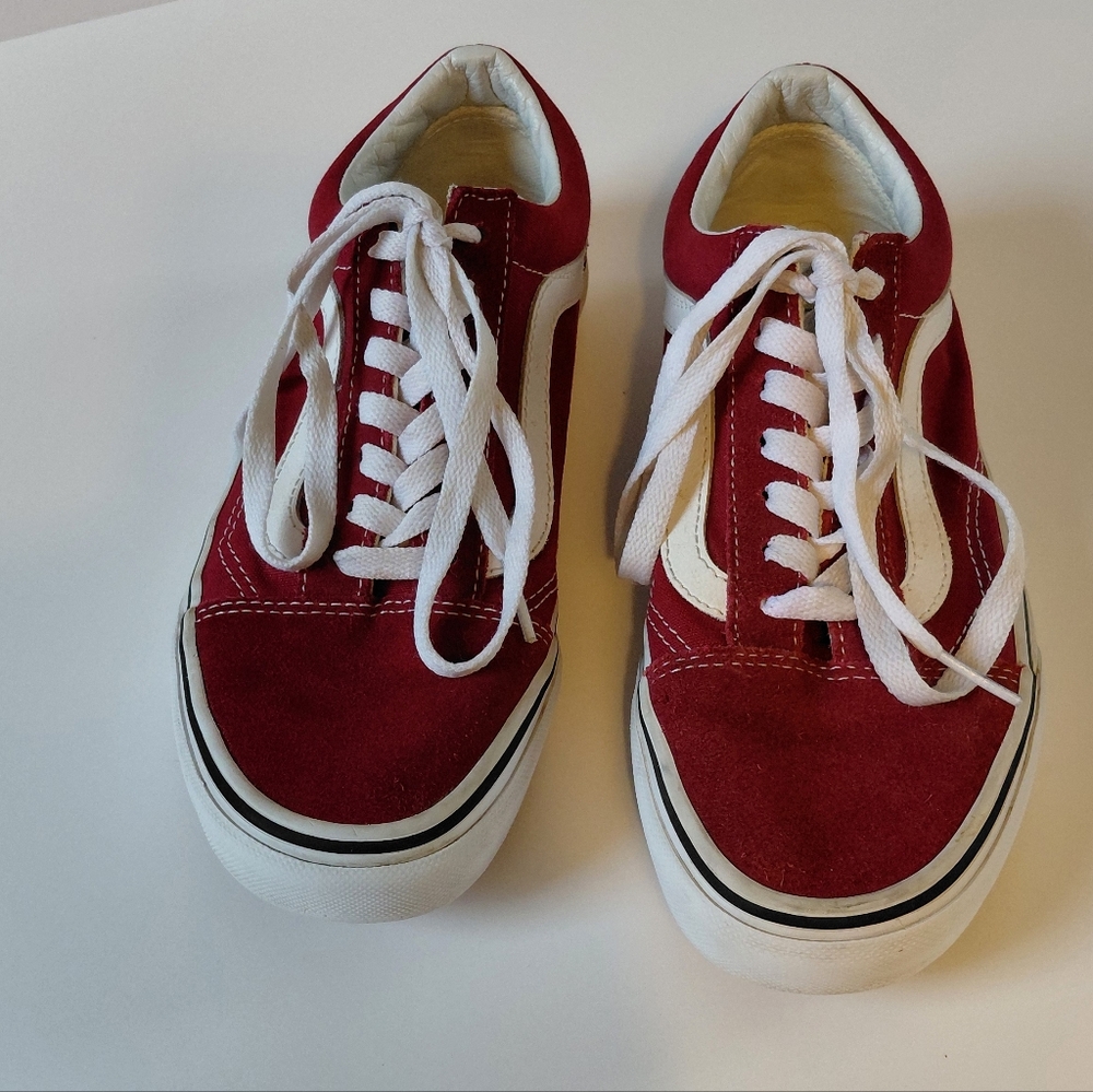 Vans Old Skool Low Top Red White Canvas Suede Sneakers Size‎ 5.5 Men 6.5 W